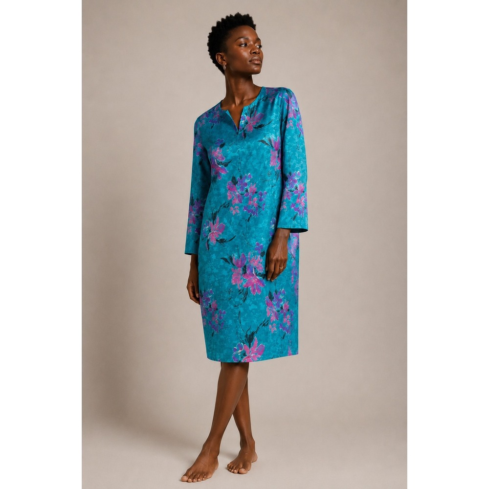 Pellini Petites Von Bramlett Vintage 80s 90s Teal Floral Shift Dress Size 9/10P